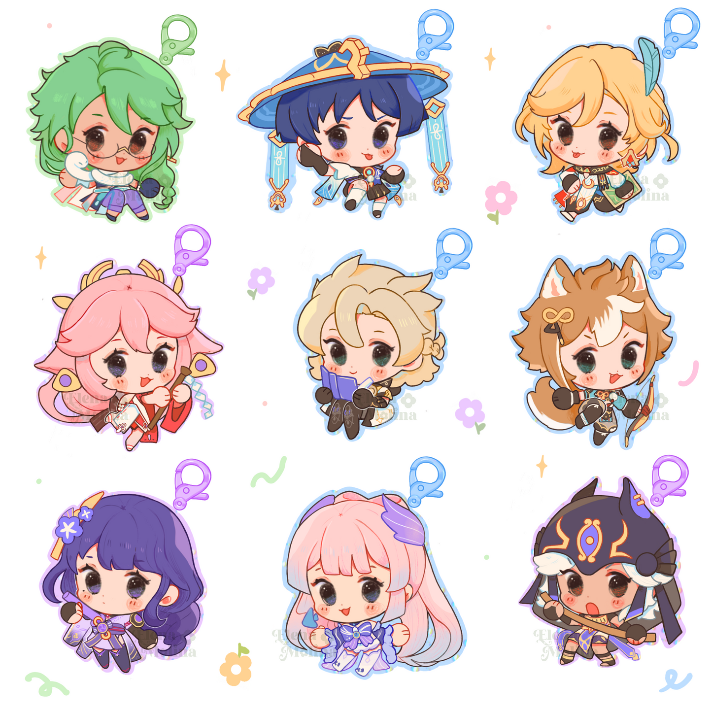 Genshin Impact glitter tinted acrylic charms